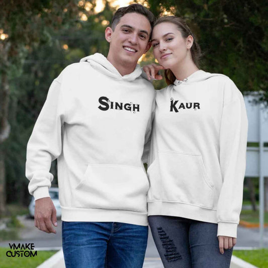 Singh Kaur White Hoodies for Couple