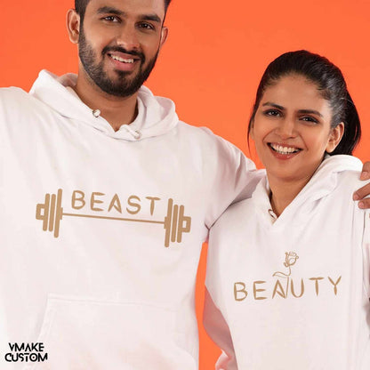 beauty and the beast white hoodies for couple - vmakecustom