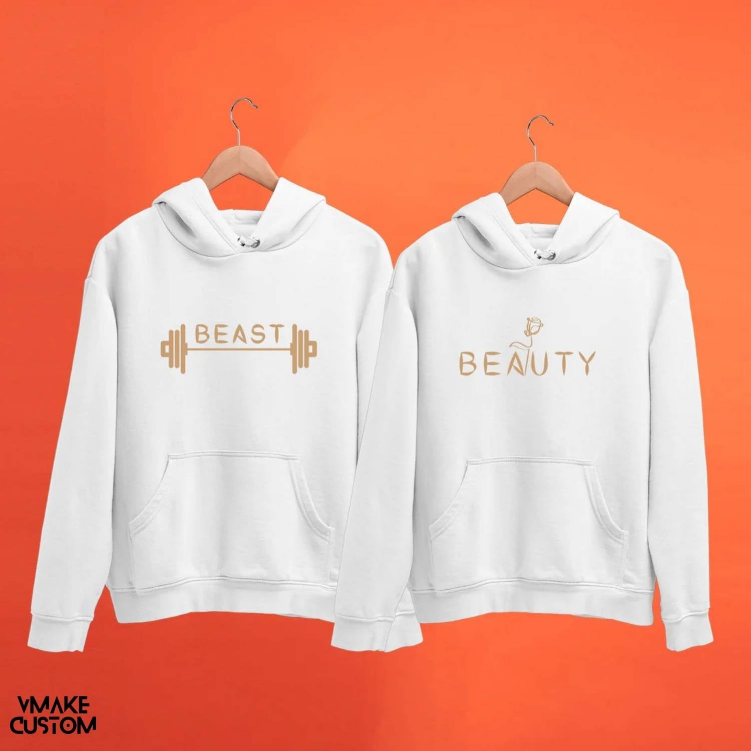 beauty and the beast white hoodies for couple - vmakecustom