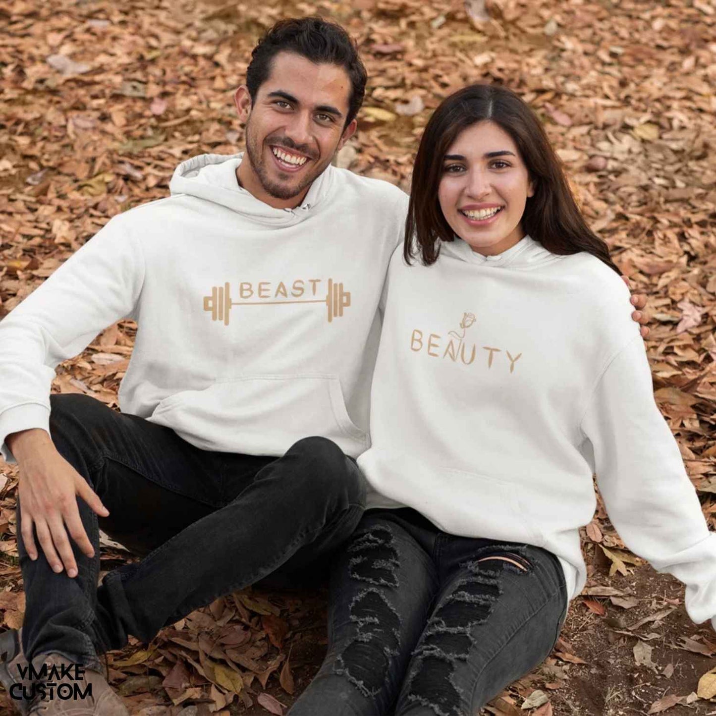 beauty and the beast white hoodies for couple - vmakecustom