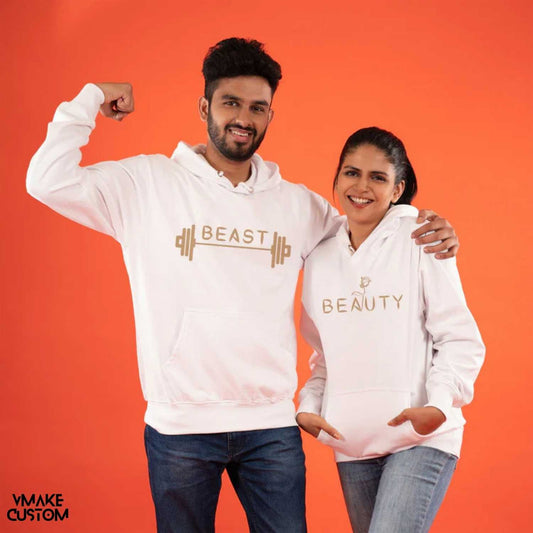 beauty and the beast white hoodies for couple - vmakecustom