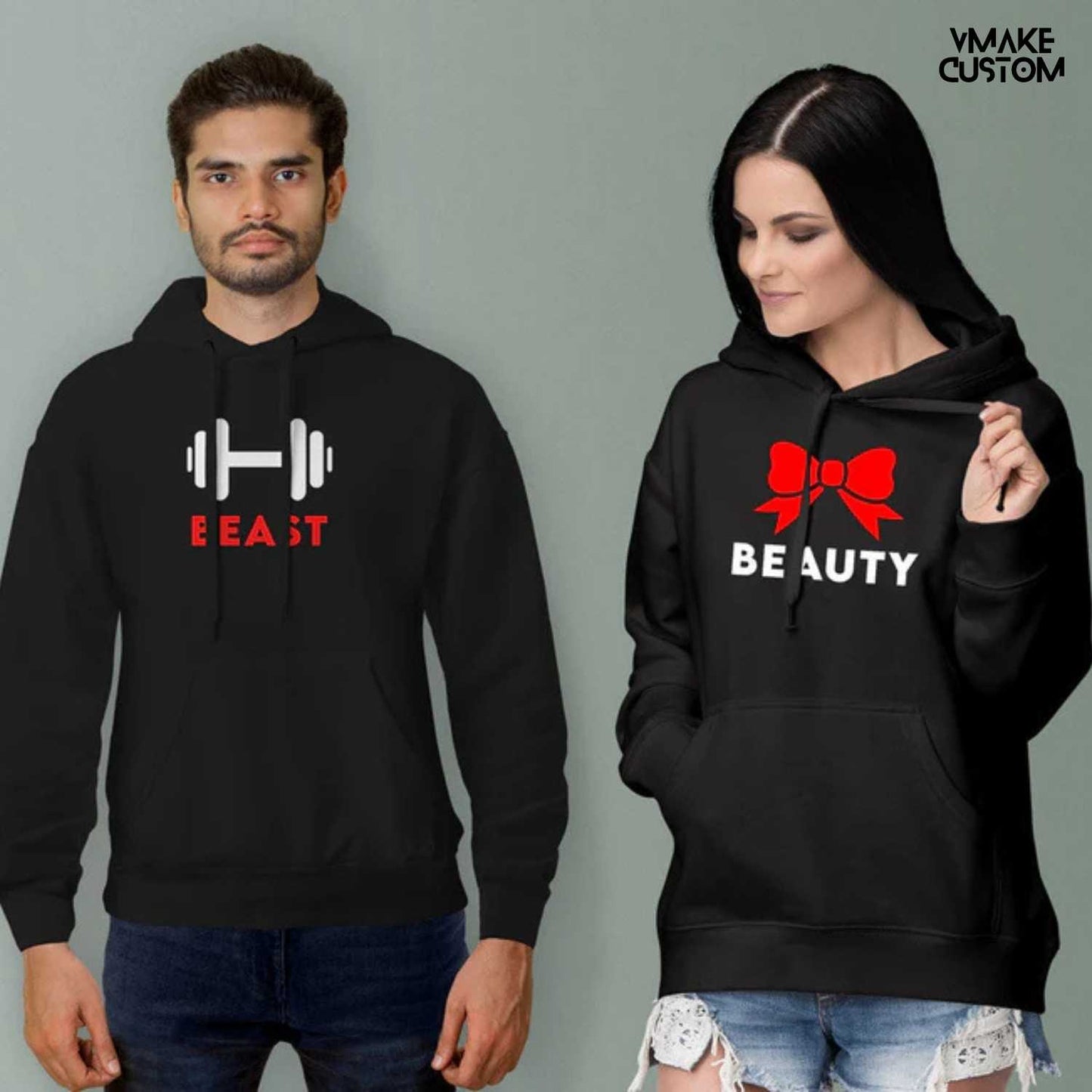 beauty and beast black hoodies for couple