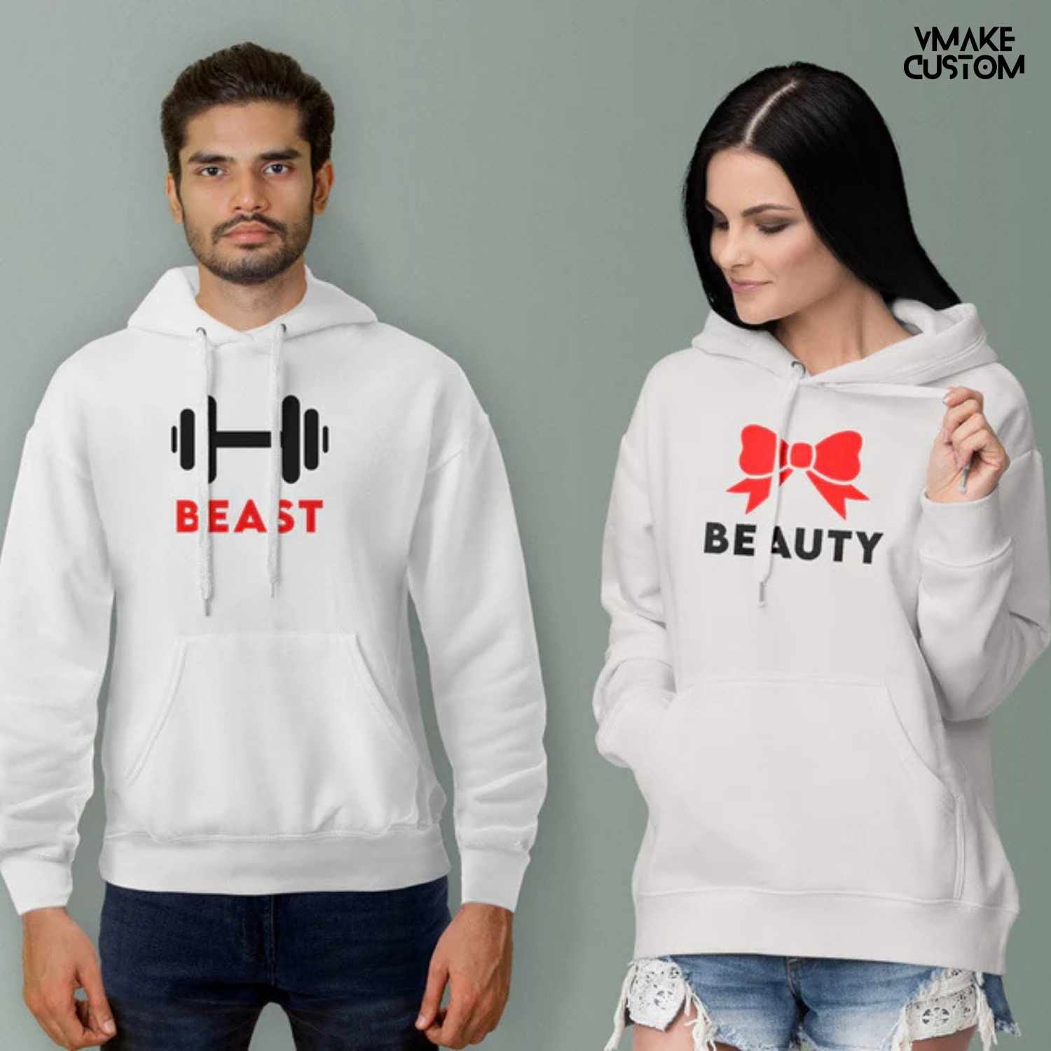 beauty and beast white hoodies for couple