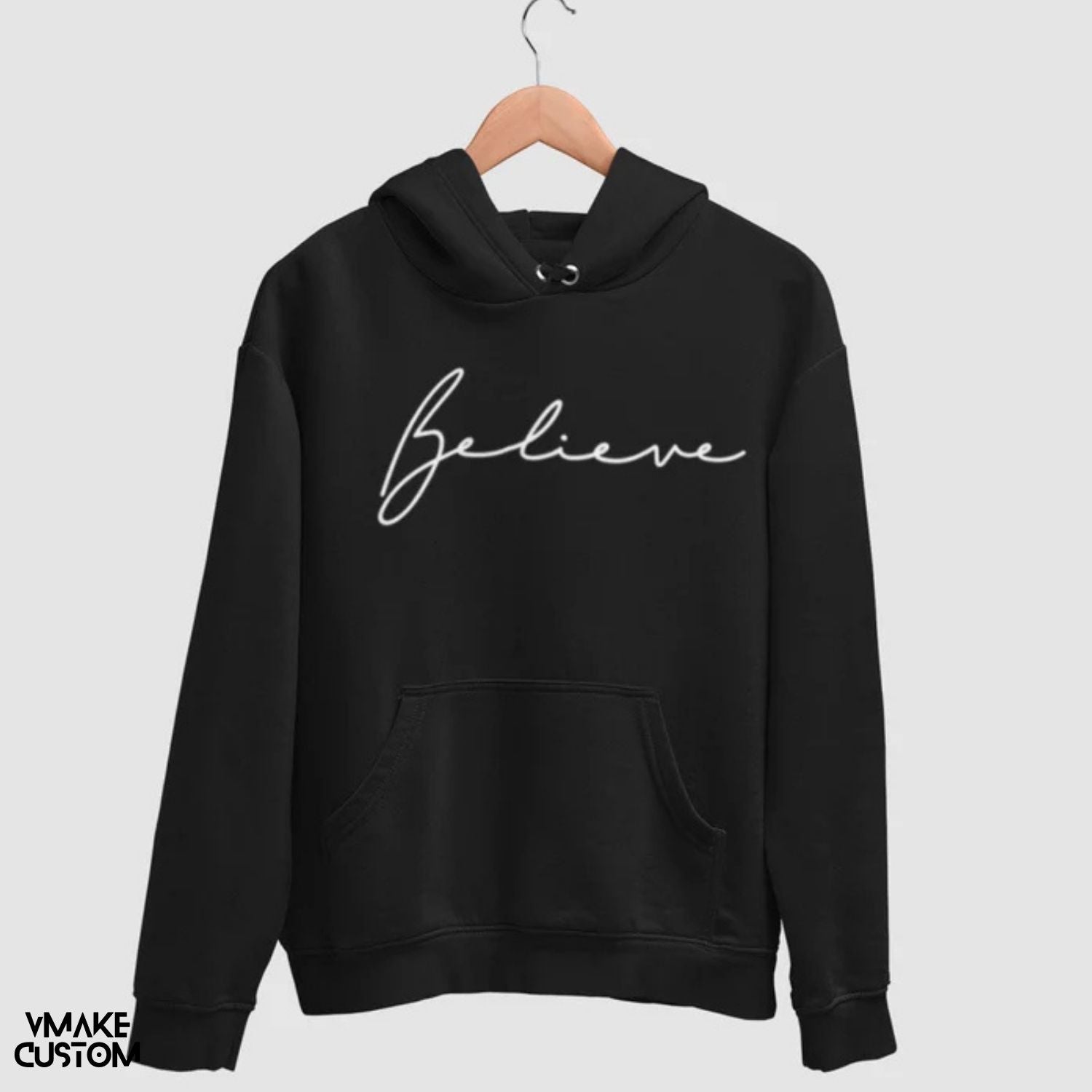 believe unisex black pullover hoodie vmakecustom