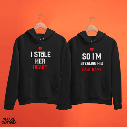 black hoodies for couple i stole her heart 