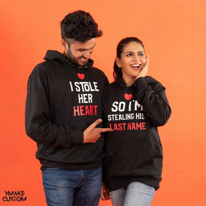 black couple hoodies i stole her heart - vmakecustom