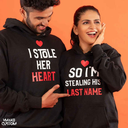 black hoodies for couple i stole her heart - vmakecustom