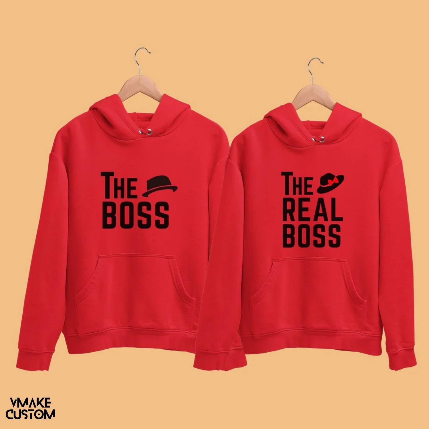 the boss and his real boss red hoodies for couple