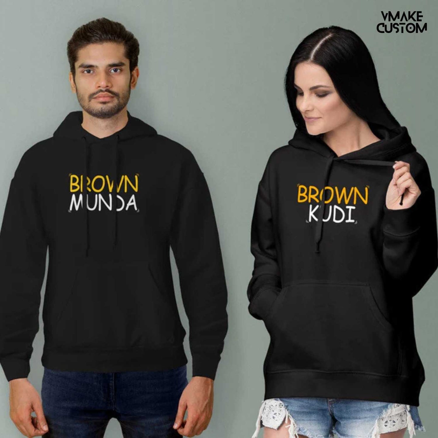 Brown Munda & Brown Kudi Hoodies for Couple