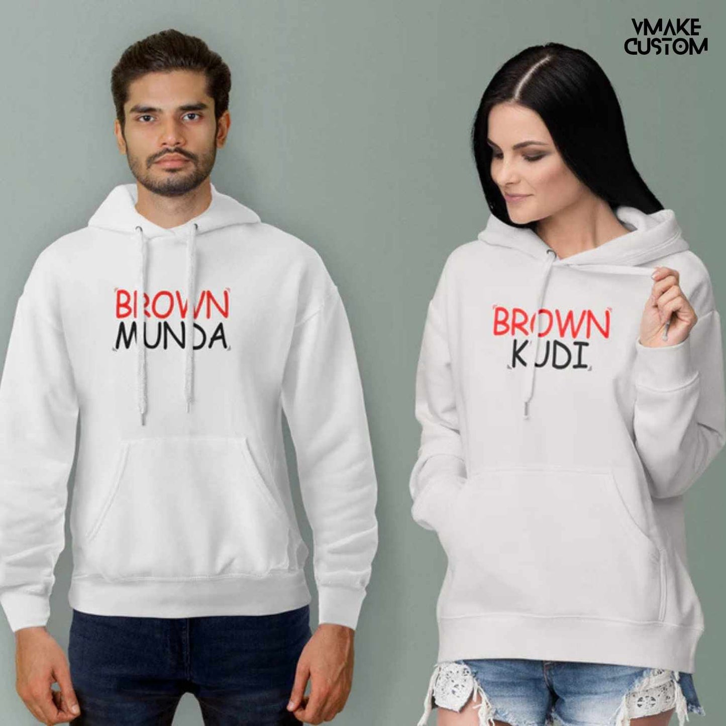 Brown Munda & Brown Kudi Hoodies for Couple