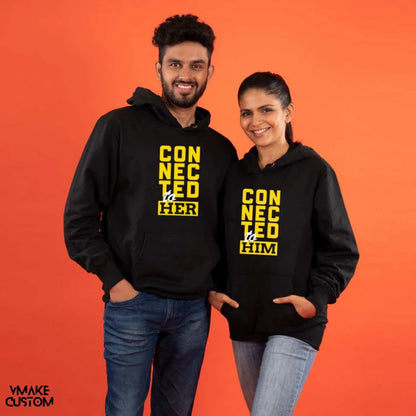 connected to him or her black hoodies for couple