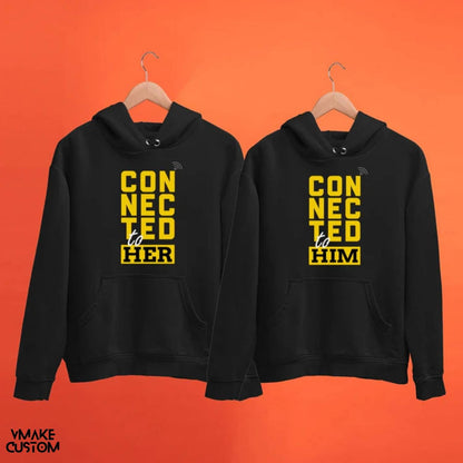 connected to her or him black couple hoodies