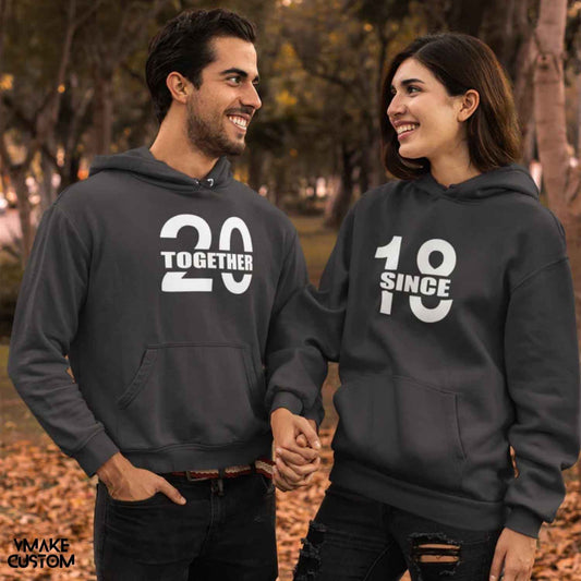 custom date together since 2018 black hoodies for couple