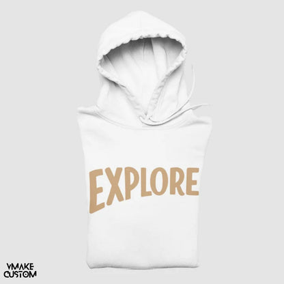 explore unisex hoodie in white vmakecustom