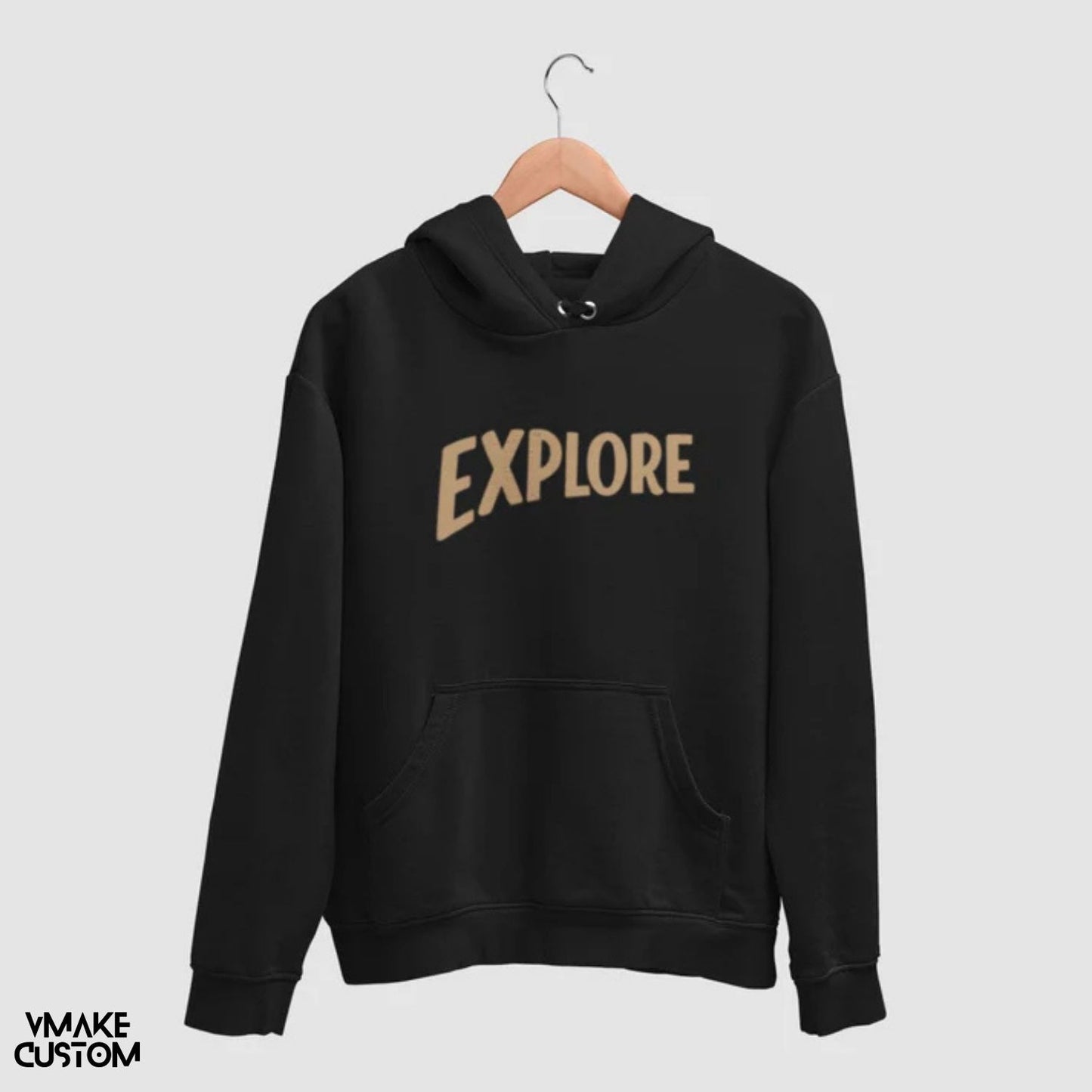 explore black unisex hoodie vmakecustom