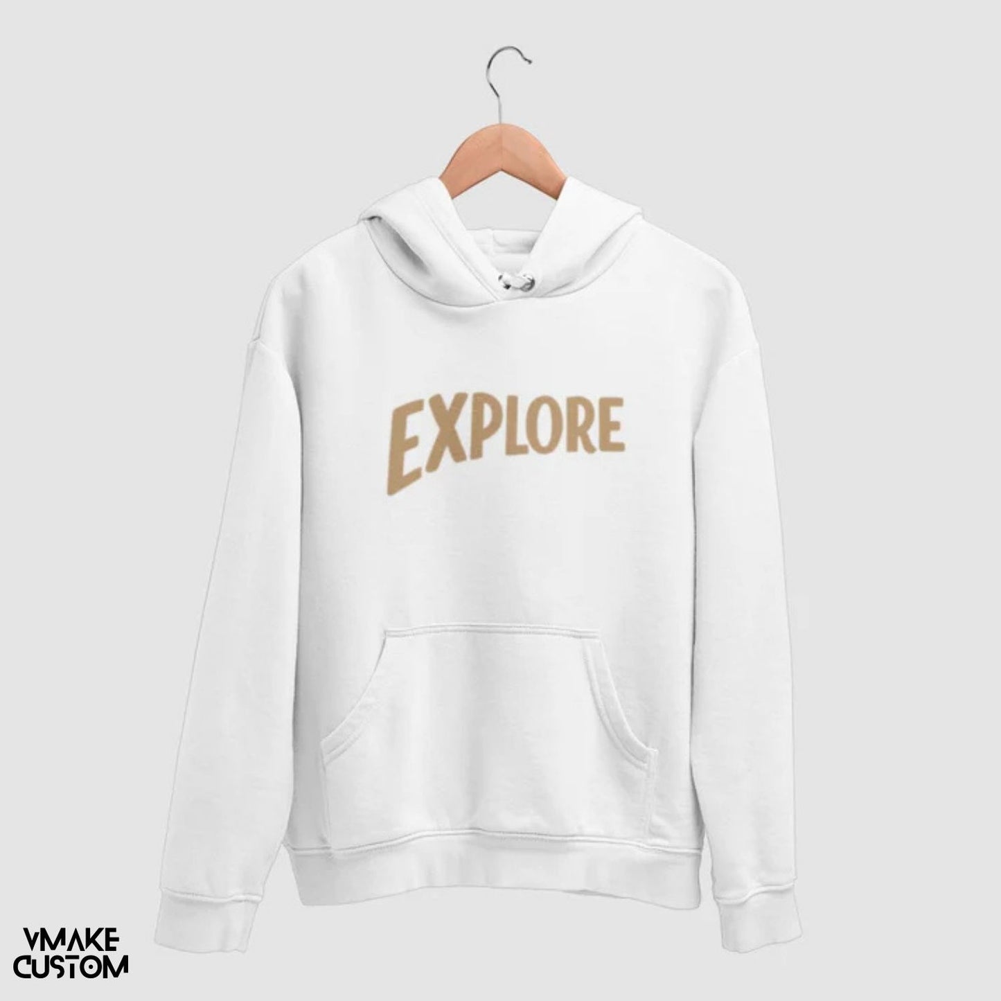 explore white unisex hoodie vmakecustom