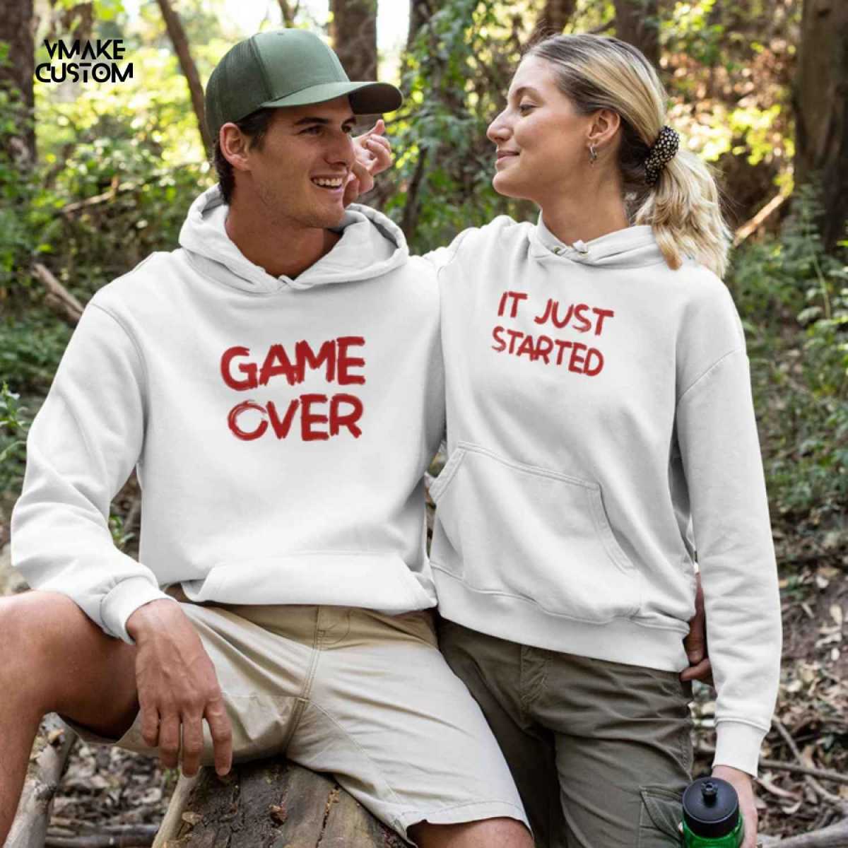 Game Over White Hoodies for Couple