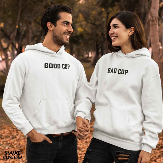 Good Cop Bad Cop White Hoodies for Couple