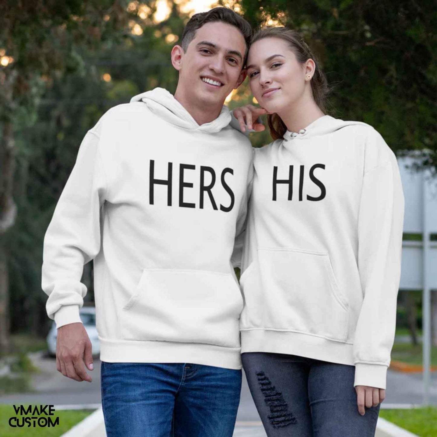 His Her White Hoodies for Couple