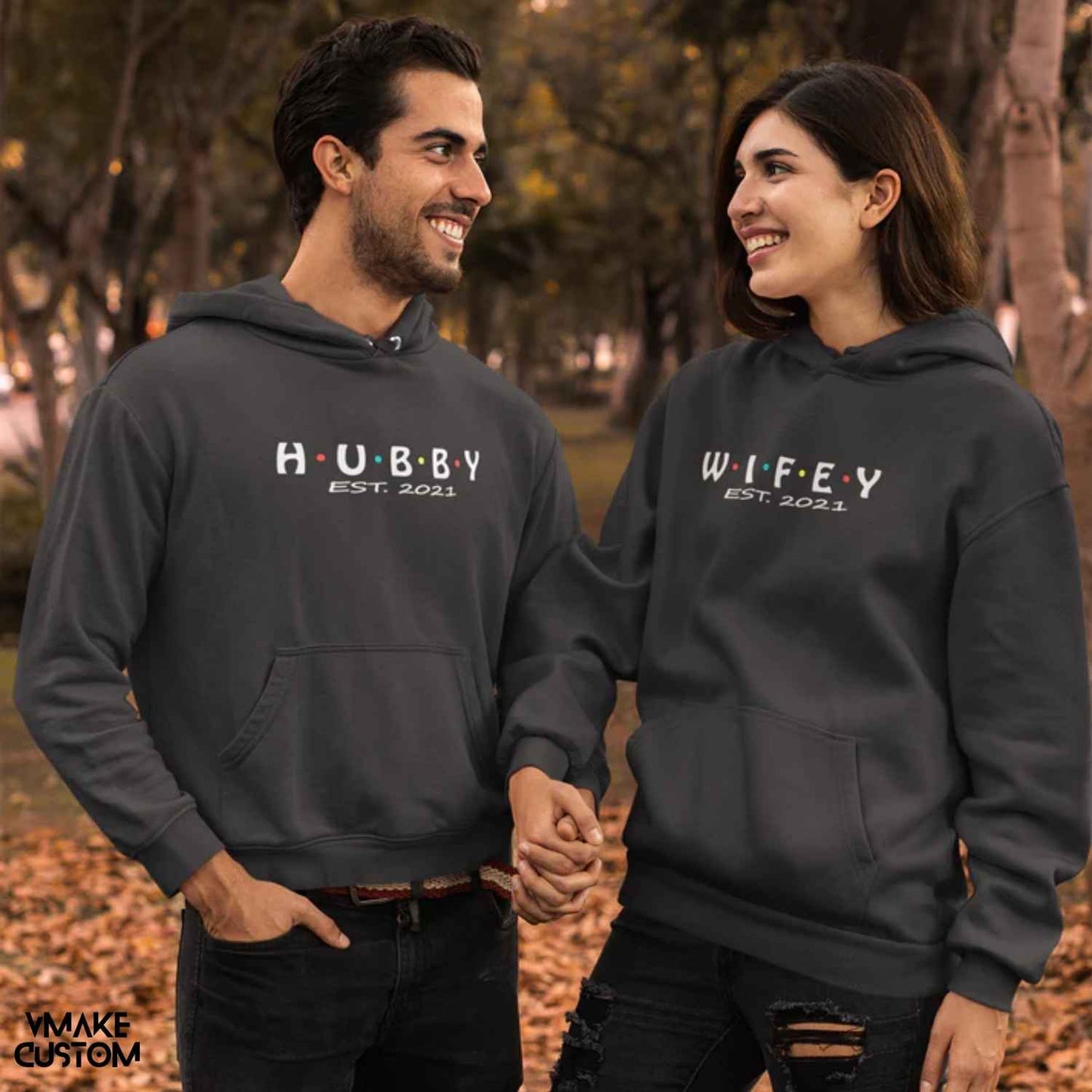 hubby wifey est 2021 black hoodies for couple