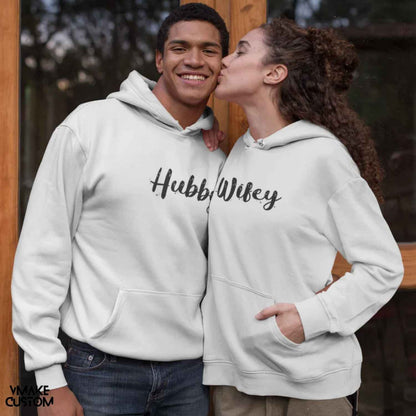 hubby white hoodies for couple vmakecustom