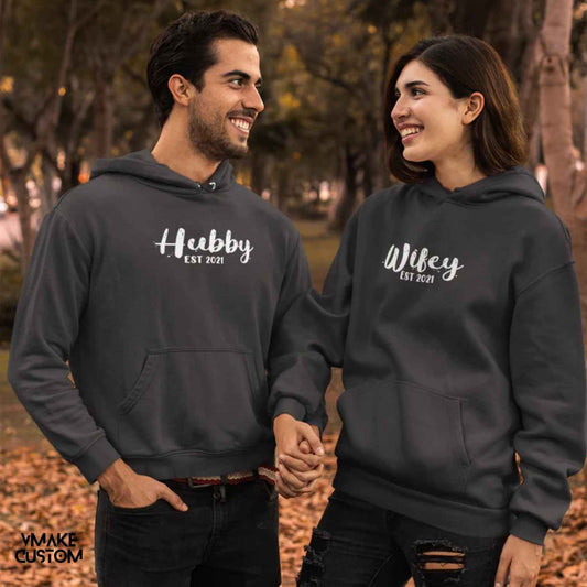 Hubby Wifey Est 2024 Hoodies for Couple