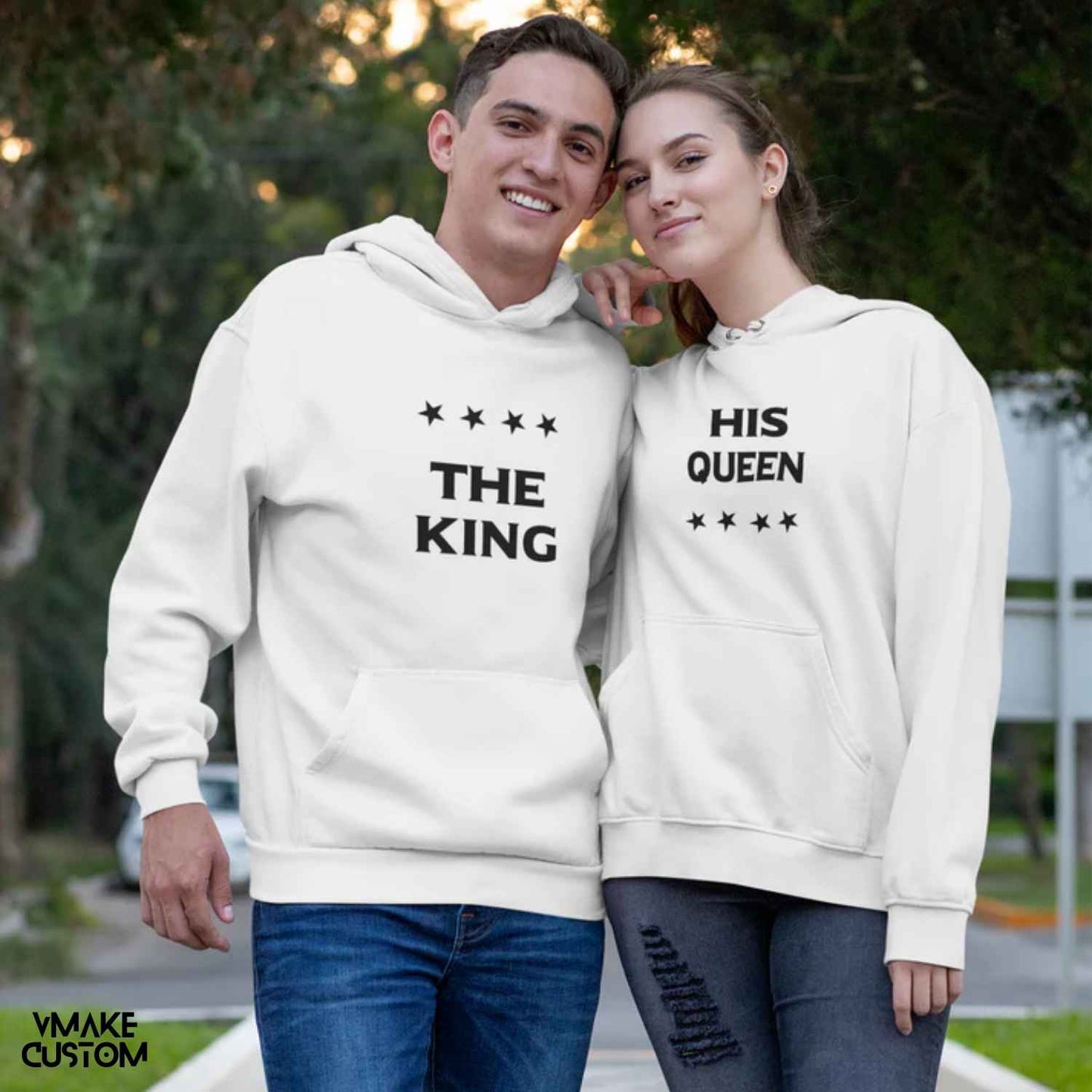 King Queen White Hoodies for Couple