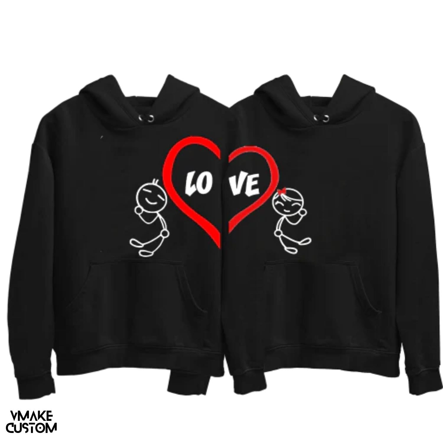 love heart cute black hoodies for couple