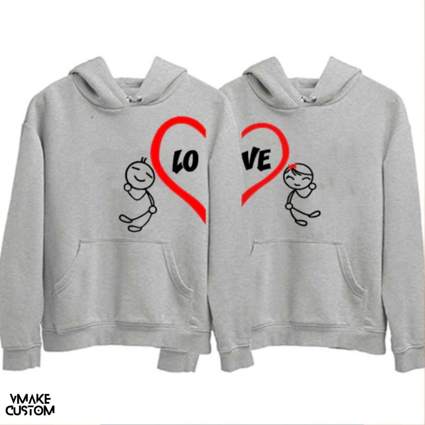 love heart cute grey hoodies for couple