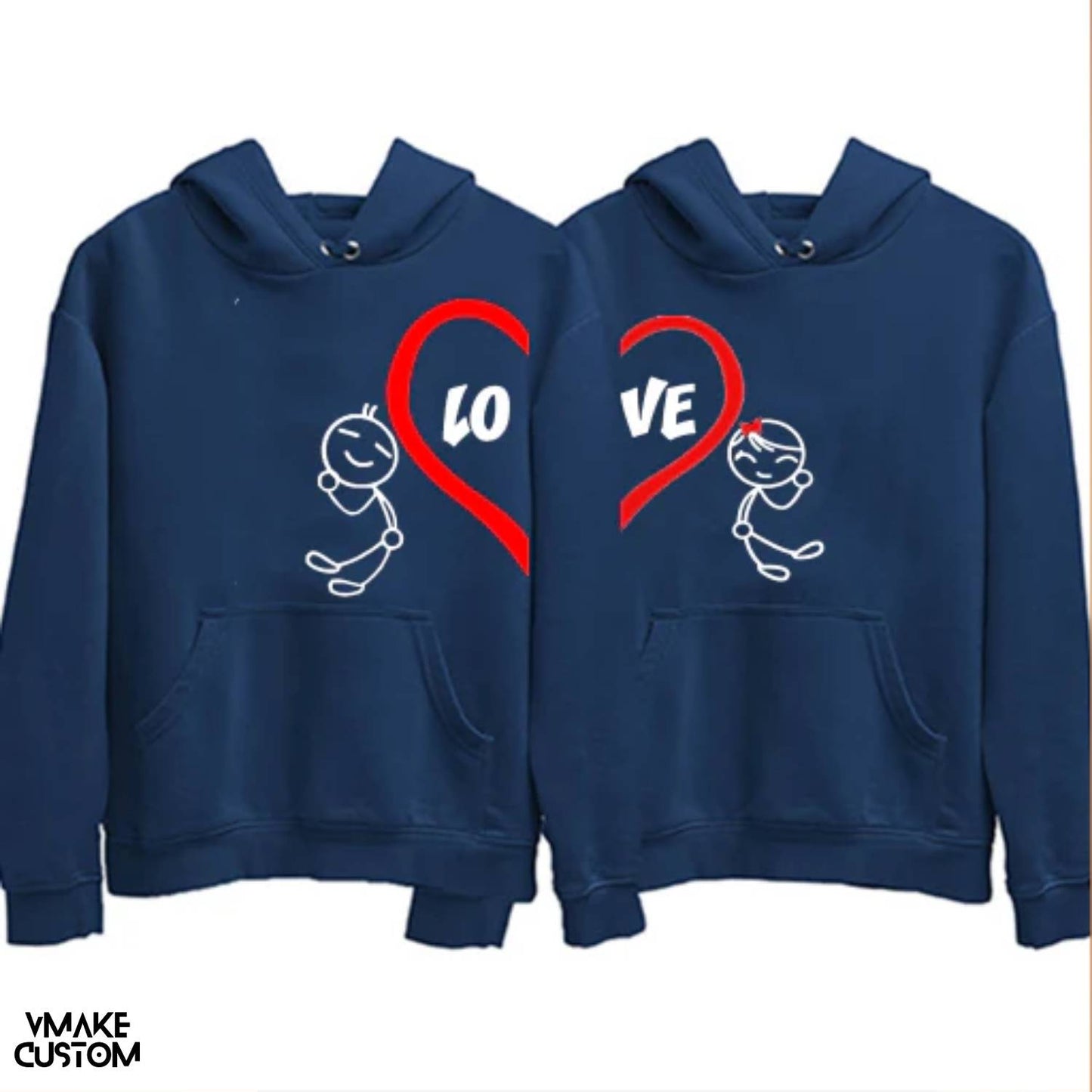 love heart cute blue hoodies for couple