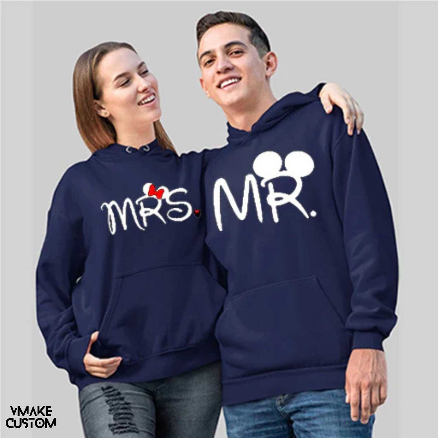 mickey minnie navy blue cute hoodies for couple