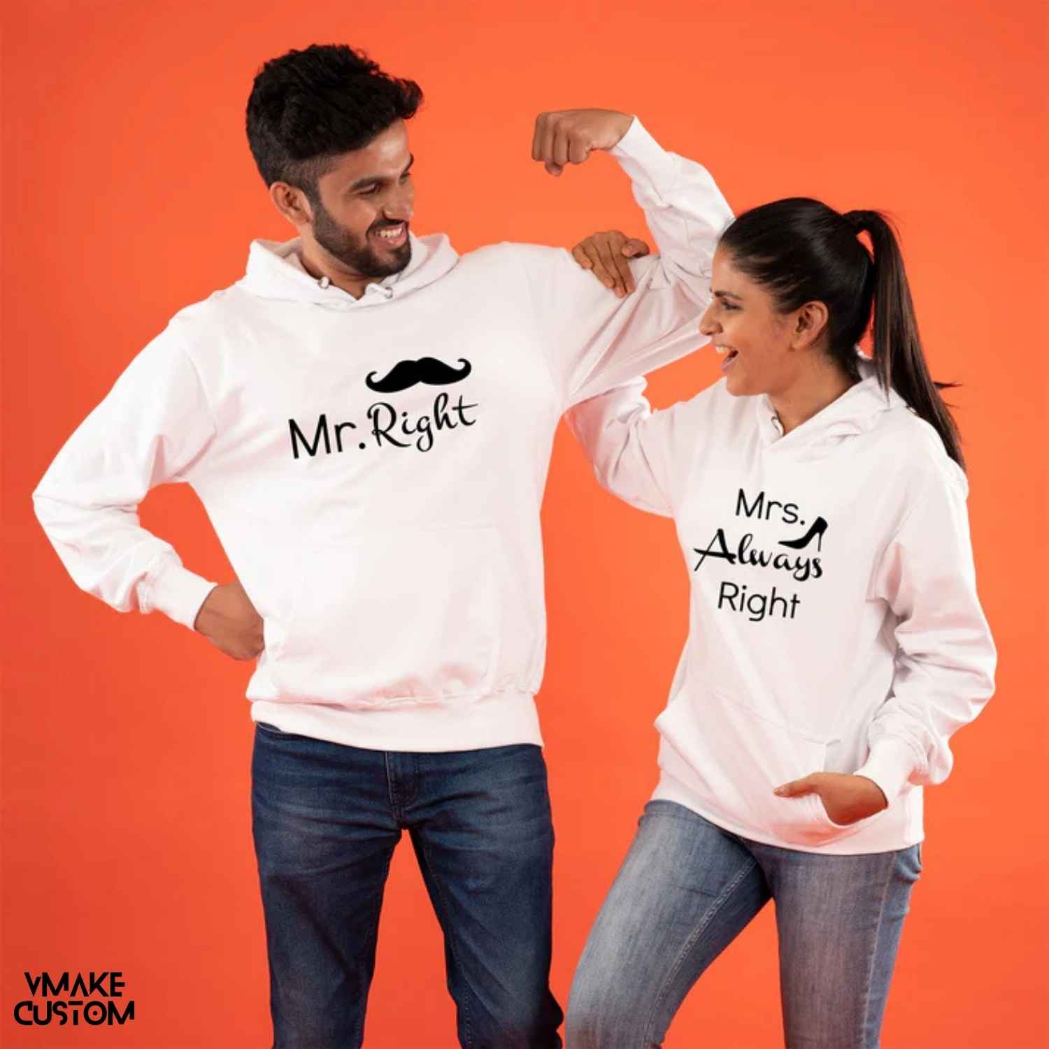 mr right mrs always right white hoodies for couple