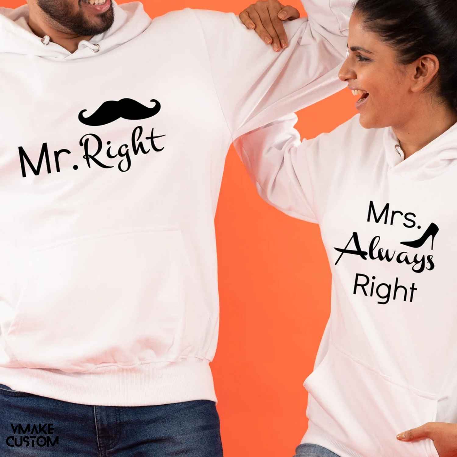 mr right mrs always right white hoodies for couple1