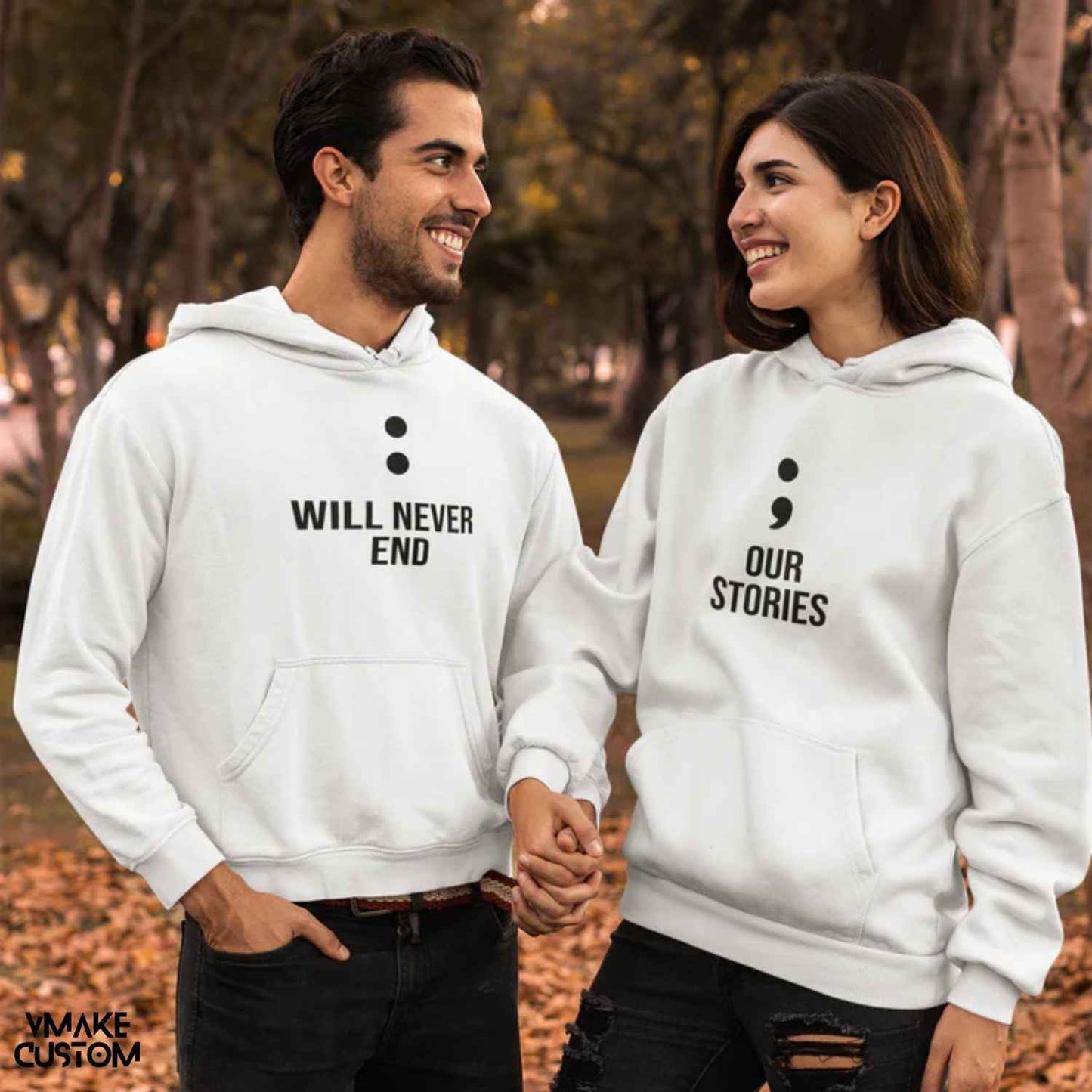 our stories white hoodies for couple