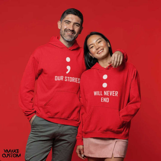 our stories will never end red hoodies for couple-vmakecustom