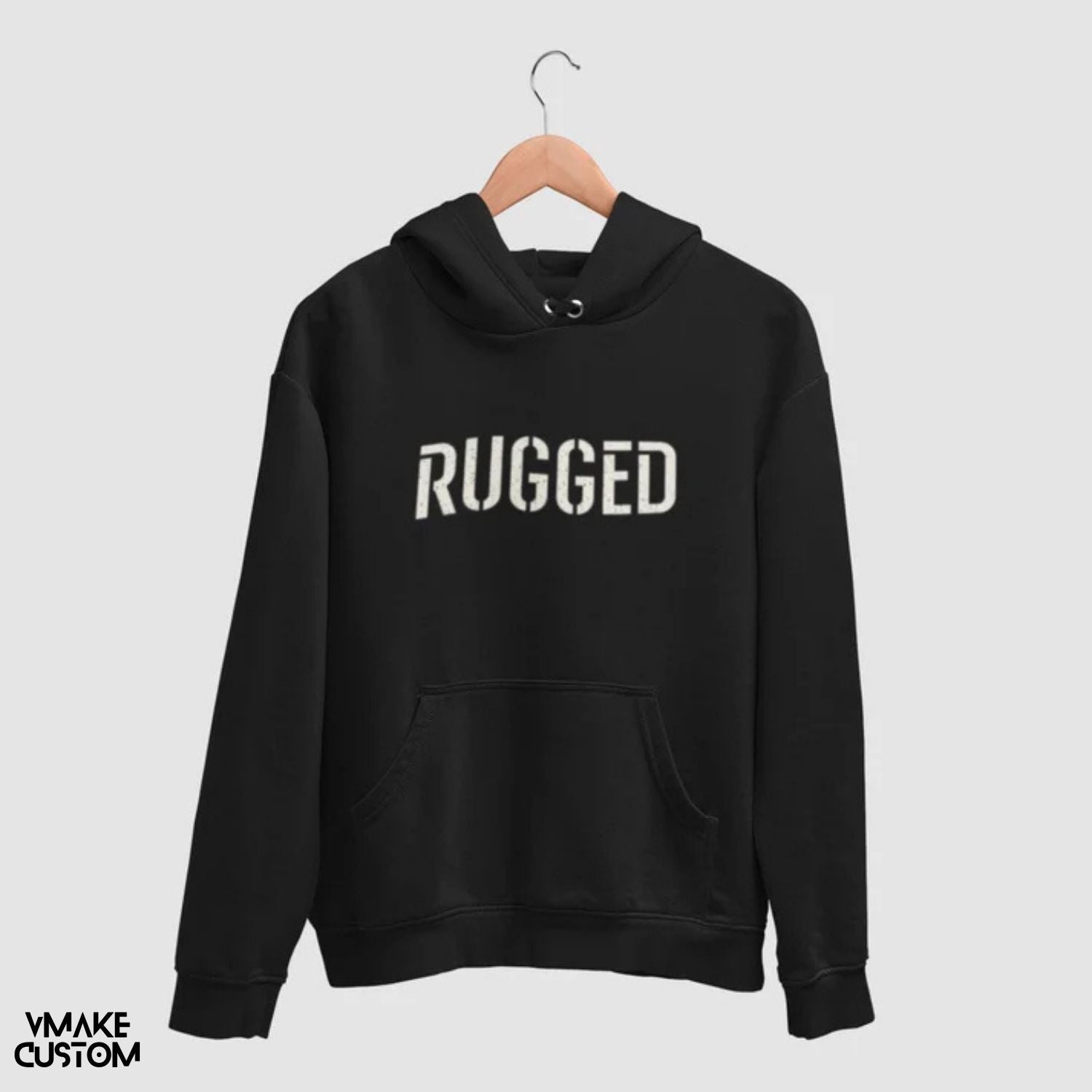 rugged black unisex hoodie vmakecustom