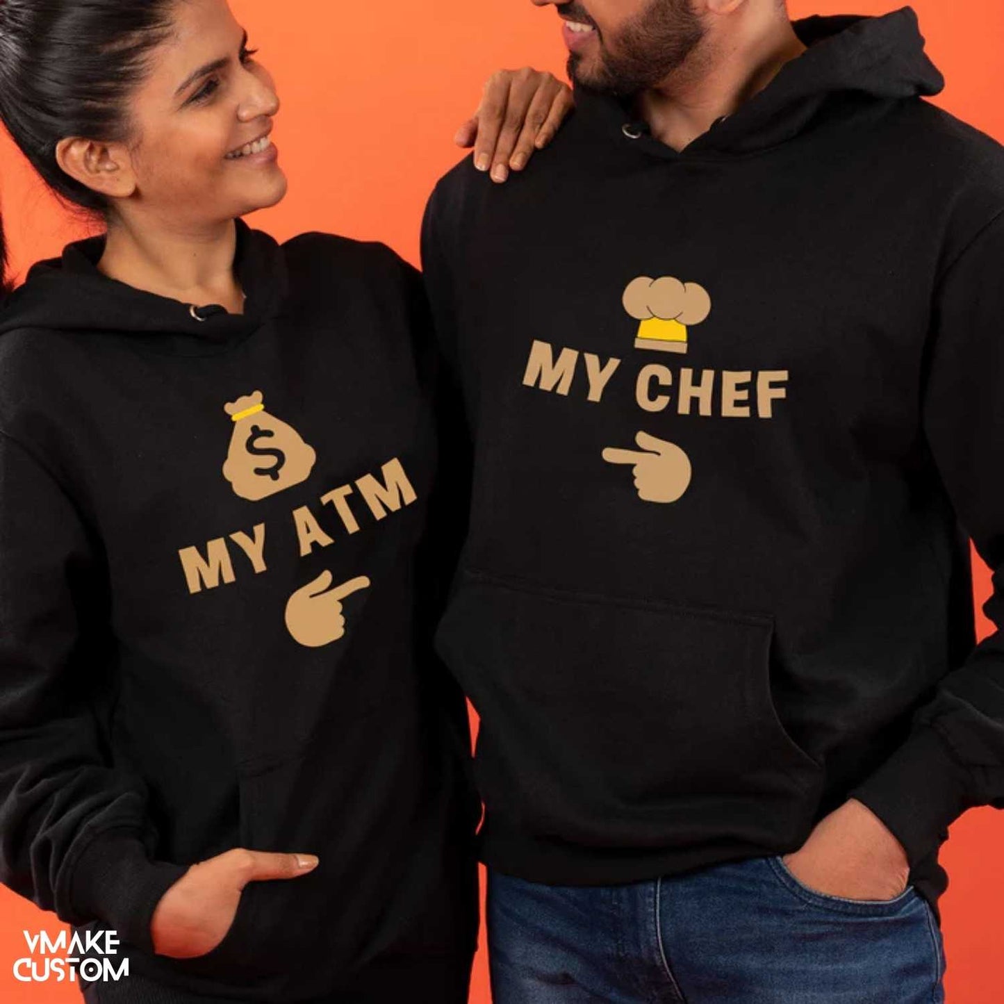 she is my chef n he is my atm black hoodies for couple