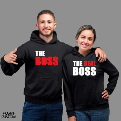 the boss and the real boss black hoodies for couple-vmakecustom