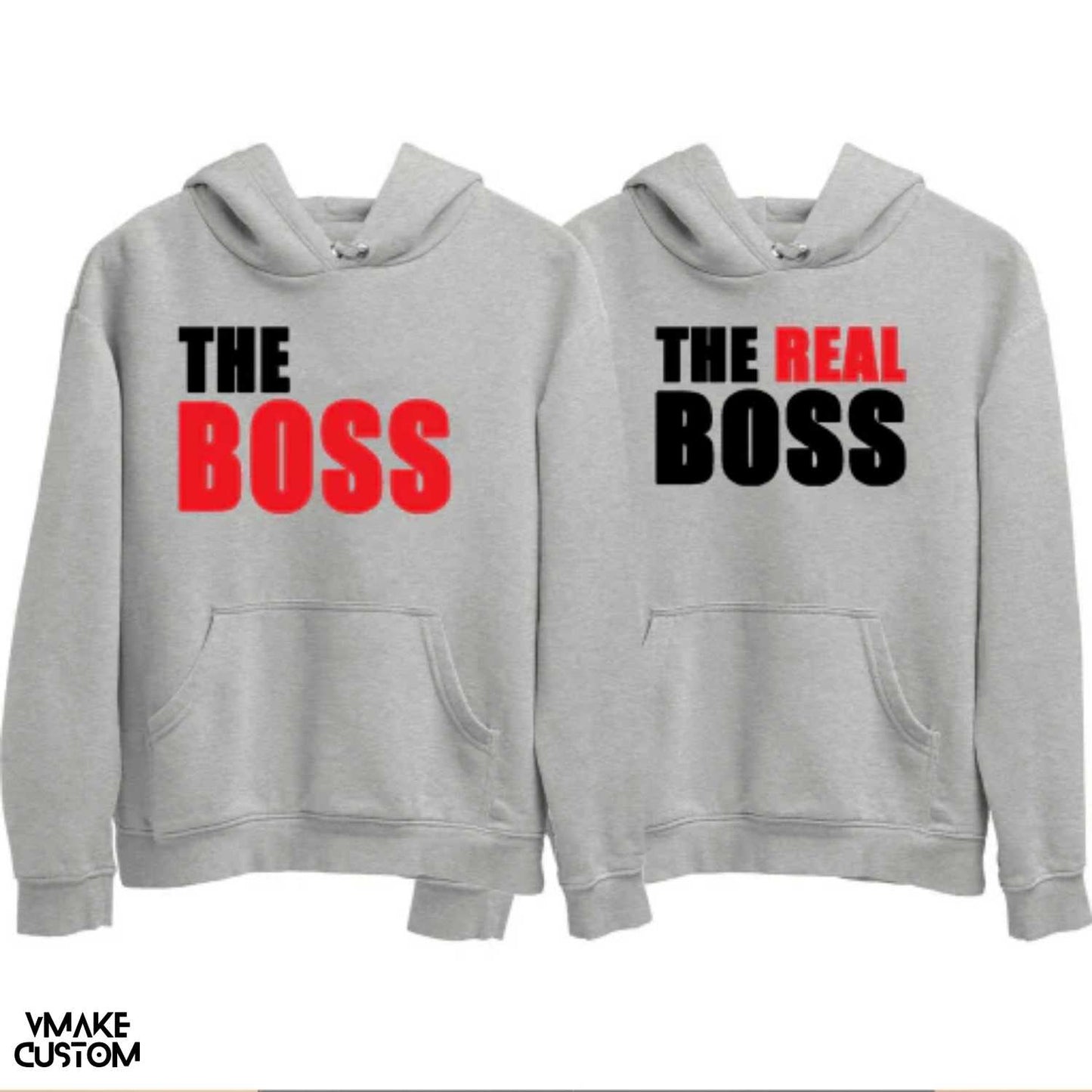 the boss and the real boss grey hoodies for couple