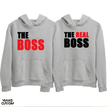 the boss and the real boss grey hoodies for couple