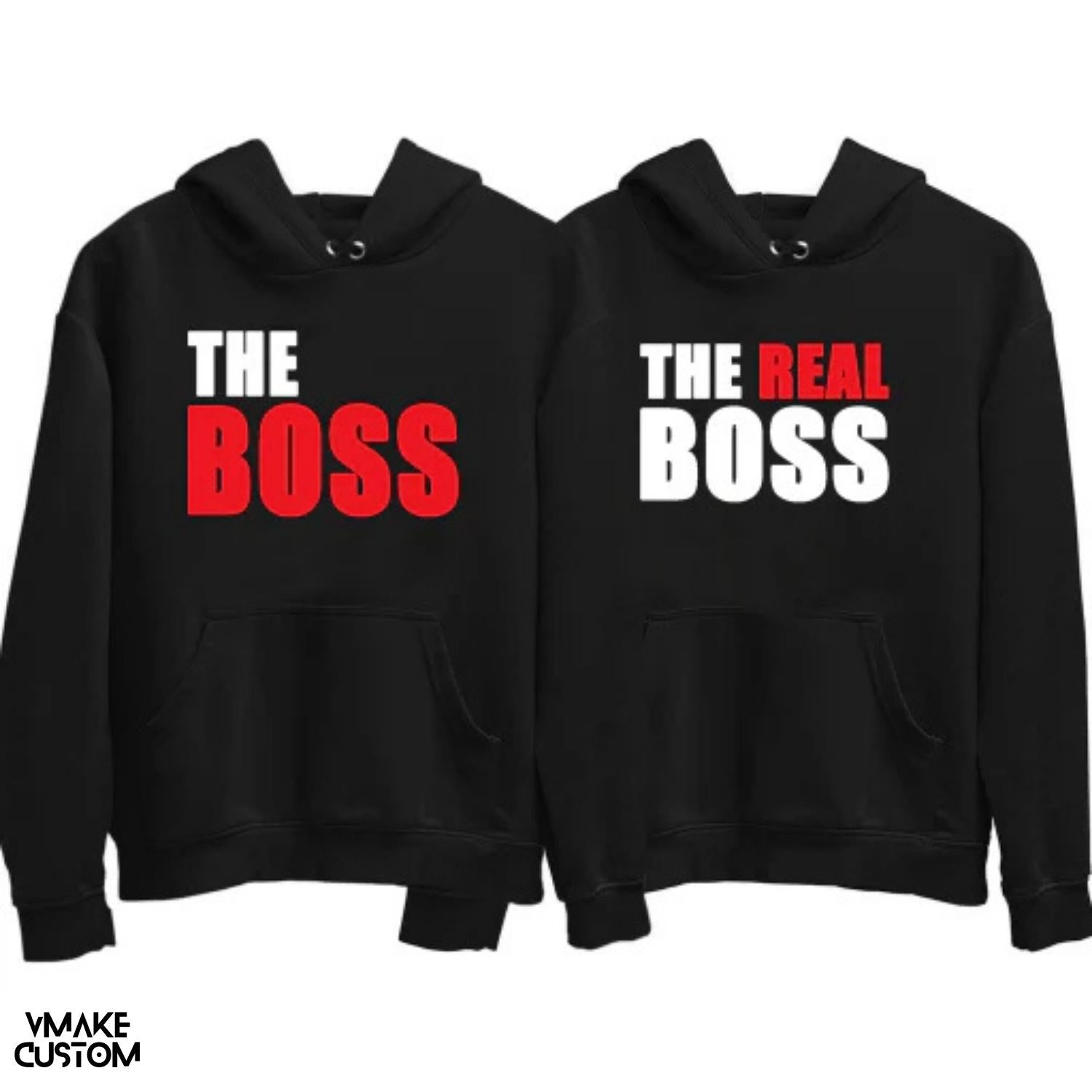 the boss and the real boss black hoodies for couple