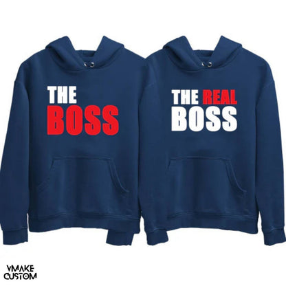 the boss and the real boss navyblue hoodies for couple