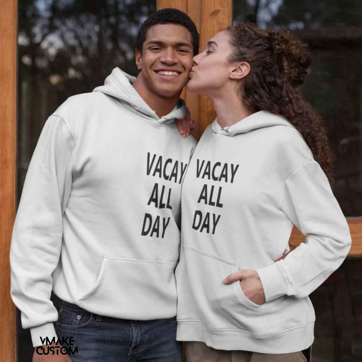 Vacay All Day White Hoodies for Couple