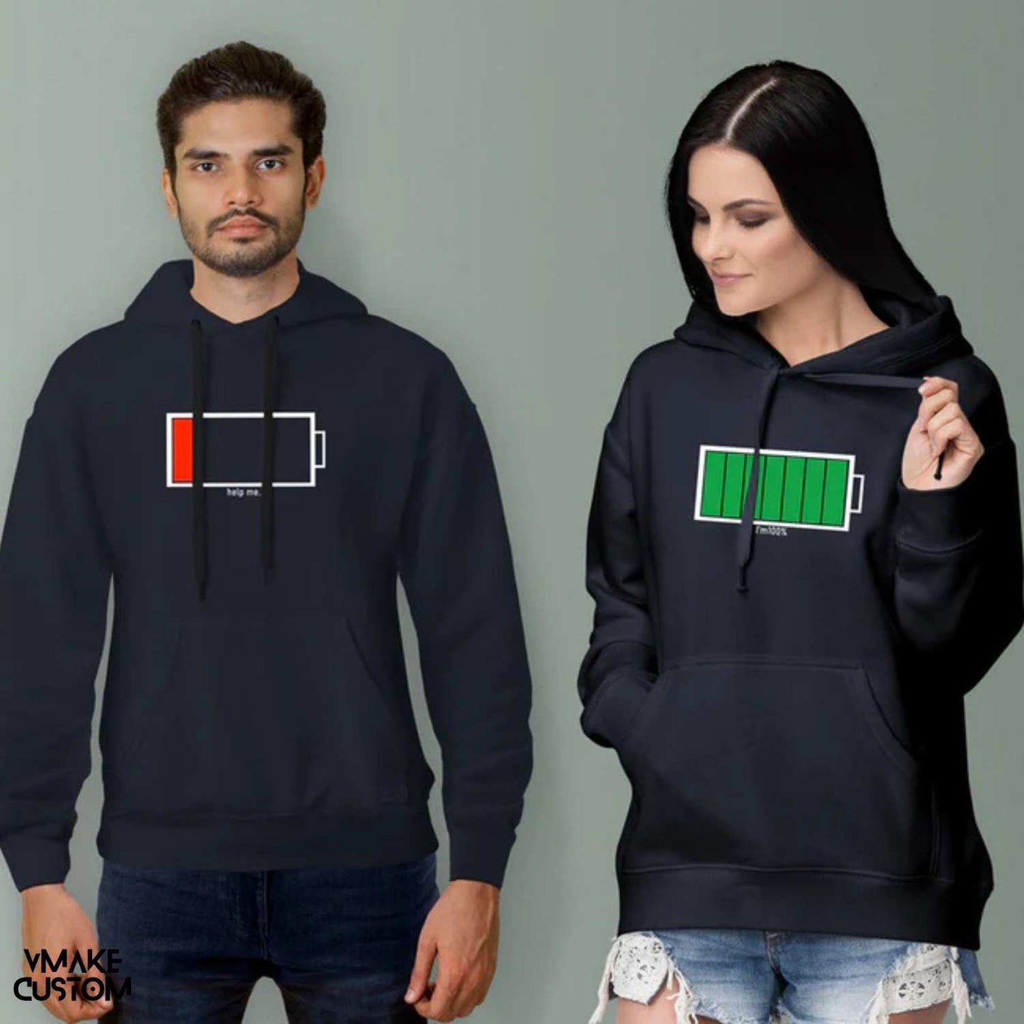 with you fully charged navyblue hoodies for couple